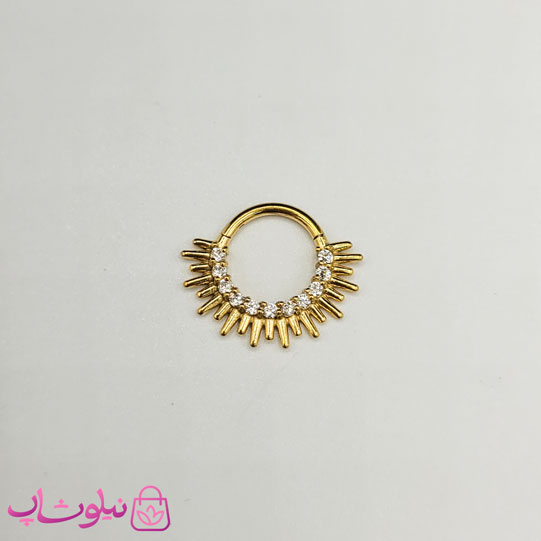 پیرسینگ دیث گوش یا سپتوم بینی مدل خورشید طلایی رنگ فول استیل نگیندار کد 379