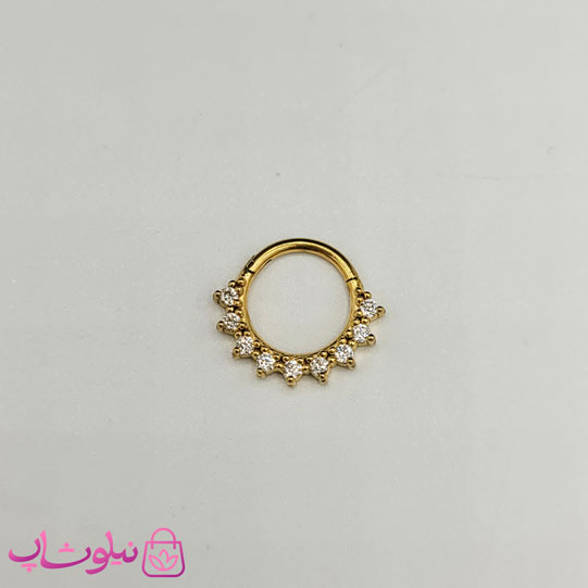 پیرسینگ دیث گوش یا سپتوم بینی طلایی رنگ مدل نگین سفید دایره کد 399