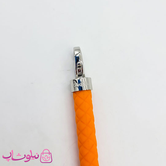 دستبند امگا رابر نارنجی قفل نقره ای مردانه زنانه کیفیت مستر کد 1100
