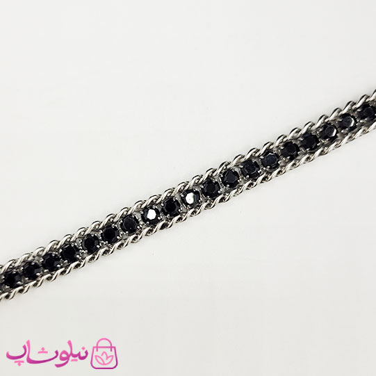 دستبند زنانه ترکیب کارتیه و تنیسی نگین مشکی کد 580