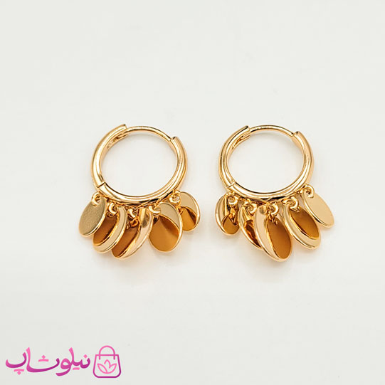 گوشواره آویز دخترانه ژوپینگ مدل سکه ای (پولکی) طلایی رنگ کد 4291