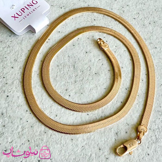 زنجیر زنانه ژوپینگ طلایی مدل هرینگبون تخت طول 50 سانت عرض 5 میل کد 6491