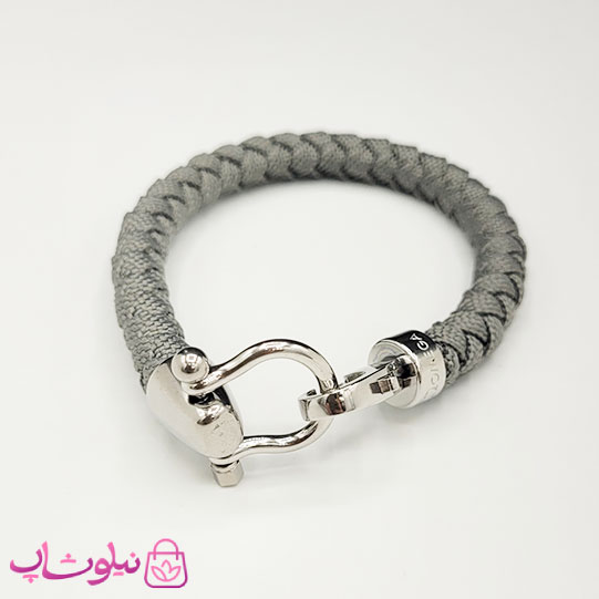 دستبند امگا کنفی یا برزنتی طوسی روشن با قفل نقره ای سایز لارج کیفیت مستر کد 1100