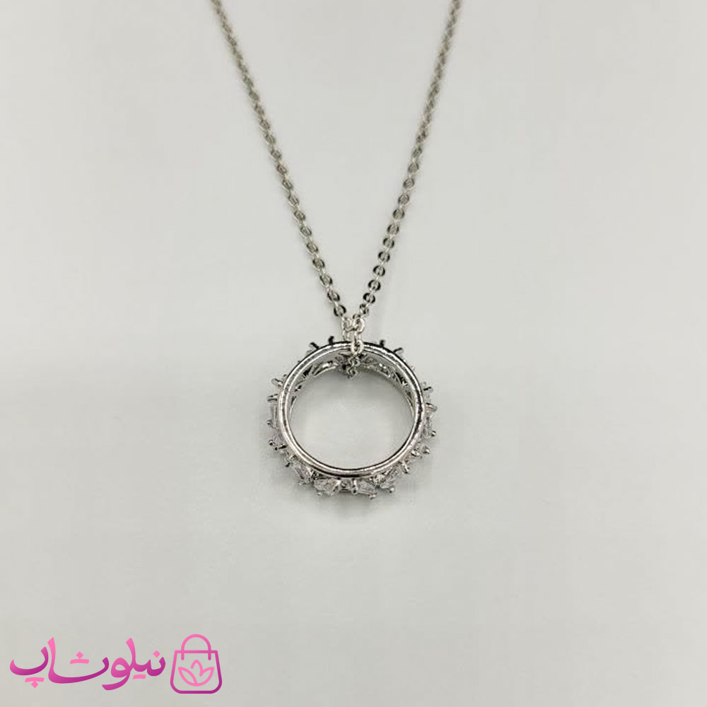 گردنبند زنانه برند CM مدل رینگ حلقه ای رنگ نقره ای کد 270