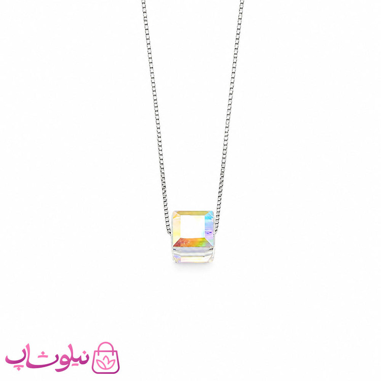 گردنبند نقره سواروسکی زنانه مدل مکعب با سنگ اوپال وزن 2/350 گرم کد 1700