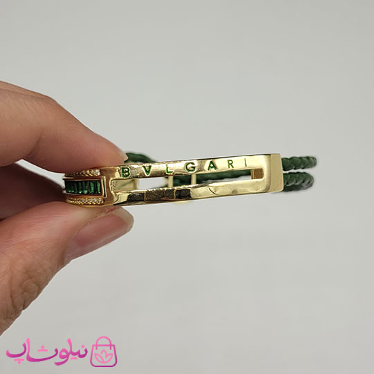 دستبند زنانه بولگاری مدل چرم استیل سبز طلایی کیفیت مستر کد 1600