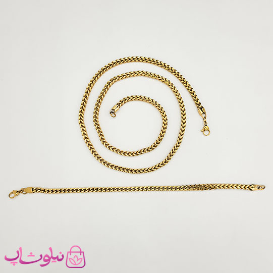 ست گردنبند و دستبند مردانه فرانکو (میرو) طلایی کد 950