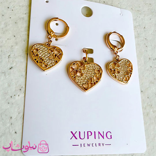 نیم ست زنانه ژوپینگ مدل قلبی طرحدار طلایی رنگ کد 5991
