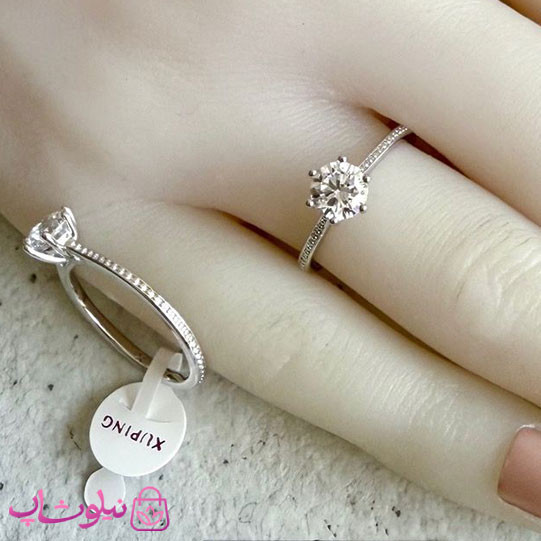 انگشتر زنانه ژوپینگ طرحدار نقره ای مدل سولیتر نگین سفید کد 2491