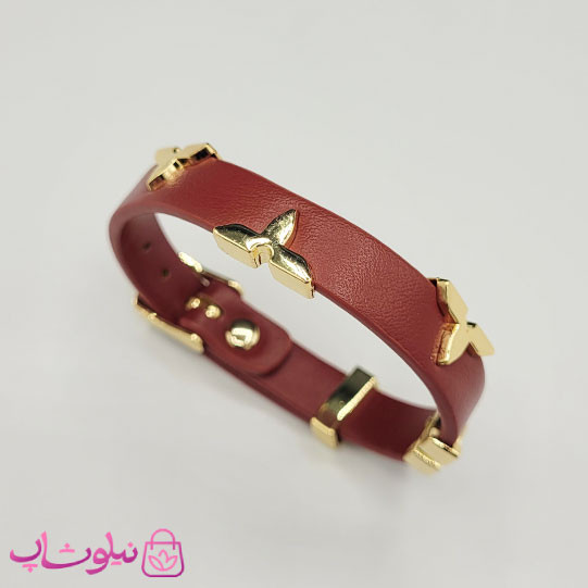 دستبند زنانه لویی ویتون مدل چرم استیل زرشکی کد 550