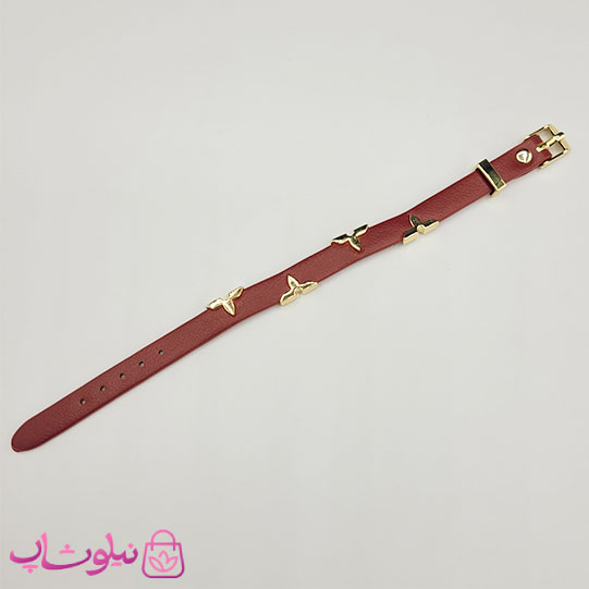 دستبند زنانه لویی ویتون مدل چرم استیل زرشکی کد 550
