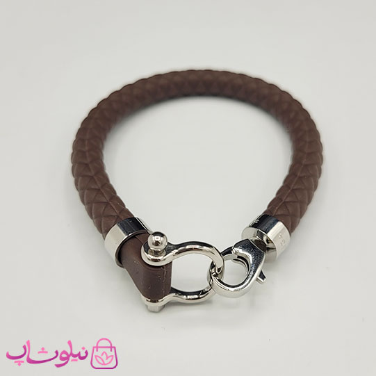 دستبند امگا رابر رنگ موکا (تناژ قهوه ای) با قفل نقره ای کیفیت مستر کد 900