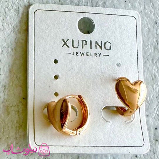 گوشواره حلقه ای زنانه ژوپینگ طلایی رنگ مدل قلبی کد 219