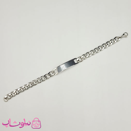 دستبند مردانه مدل کارتیه پلاک دار نقره ای رنگ کد 2891