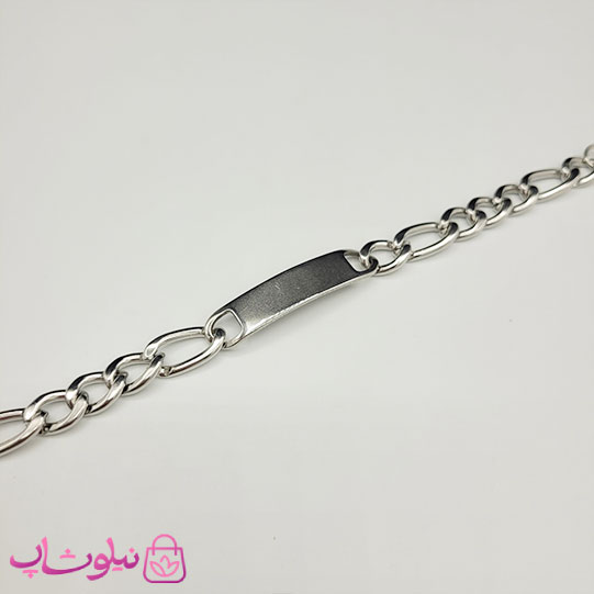 دستبند مردانه مدل فیگارو پلاک دار نقره ای رنگ کد 2891