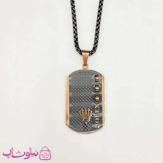 گردنبند مردانه طرح رولکس استیل رزگلد مشکی کد 150