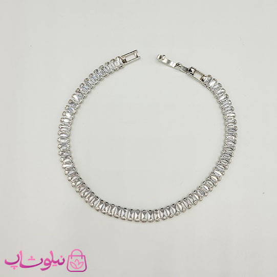 دستبند دخترانه تنیسی مدل نگین باگتی طول 18.5 سانت عرض 4 میل کد 300