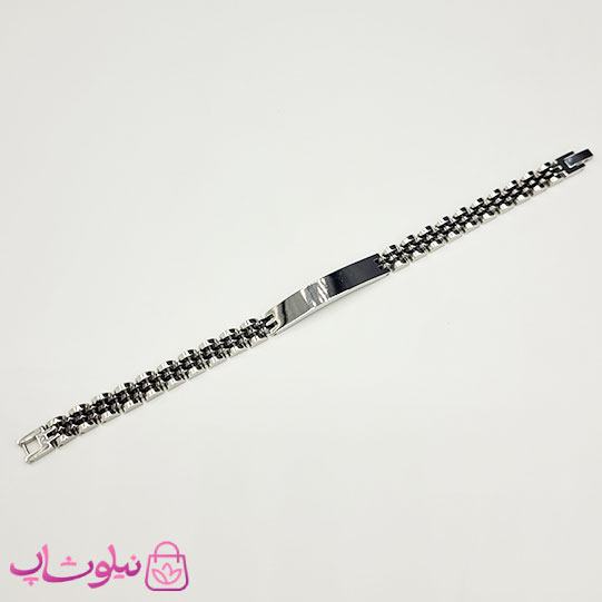 دستبند مردانه رولکس مشکی نقره ای پلاک دار استیل کد 6991
