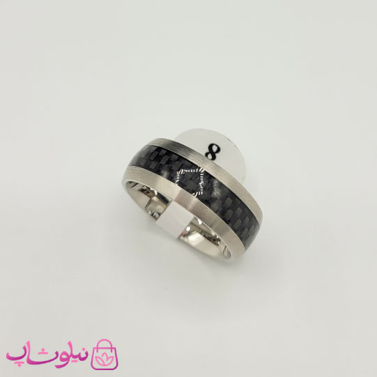 انگشتر مردانه کارتیه مدل فیبر کربن نقره ای مشکی کد 460