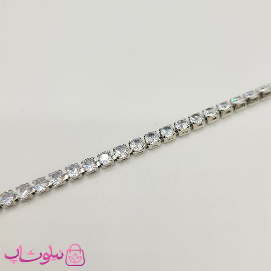 گردنبند دخترانه تنیسی نقره ای رنگ نگین مربع سفید 45 سانت کد 2598