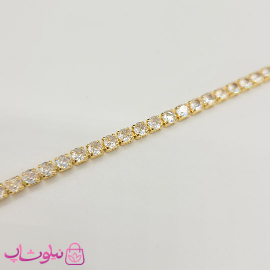 گردنبند دخترانه تنیسی طلایی رنگ نگین مربع سفید 60 سانت کد 2598