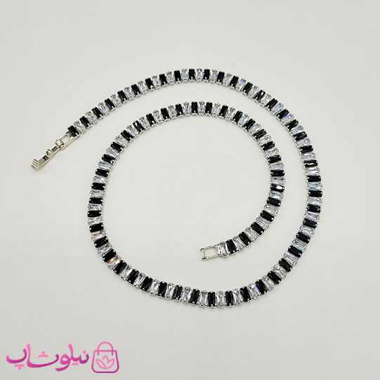 گردنبند زنانه تنیسی پهن دورنگ مشکی سفید کد 2998