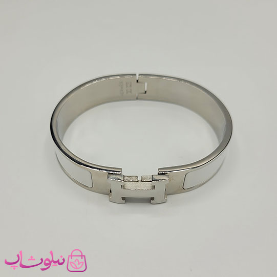 دستبند زنانه هرمس سفید نقره ای استیل قفل اورجینال کد 680