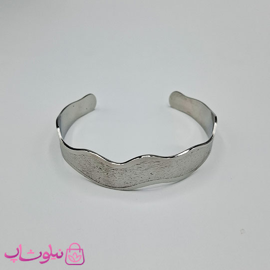 بنگل زنانه مدل منحنی استیل نقره ای رنگ کد 1998