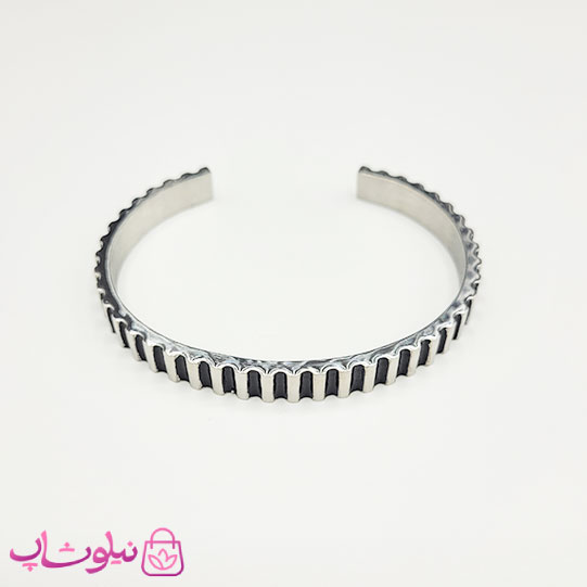 دستبند بنگل مردانه مدل مارش مشکی نقره ای کد 370