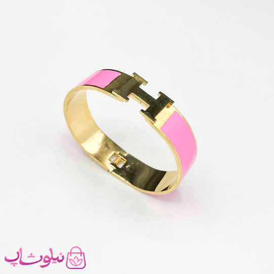 دستبند زنانه هرمس مدل پهن رنگ صورتی کد 3291