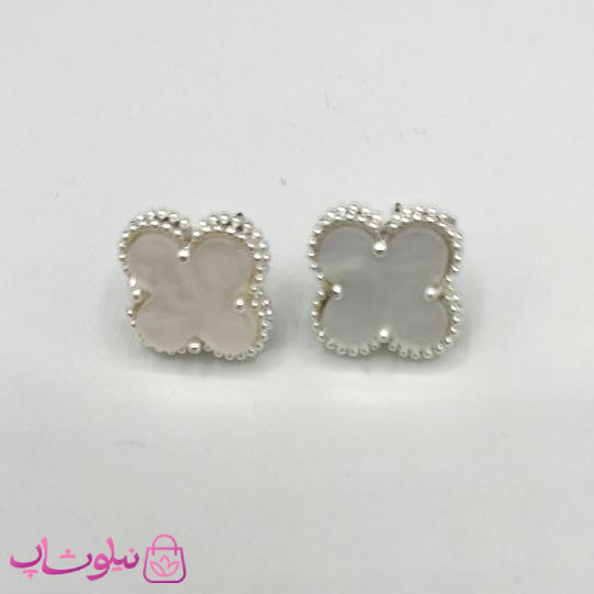 گوشواره میخی دخترانه سفید طرح ونکلیف آبکاری نقره کیفیت مستر کد 240