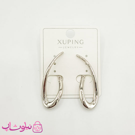 گوشواره زنانه ژوپینگ نقره ای طرح منحنی بدون نگین کد 3291