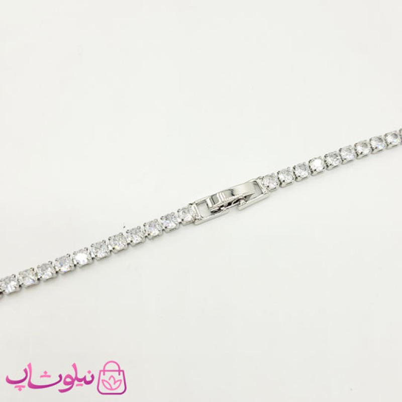 گردنبند زنانه تنیسی ریز نقره ای سفید 45 سانت 3 میل کد 1988