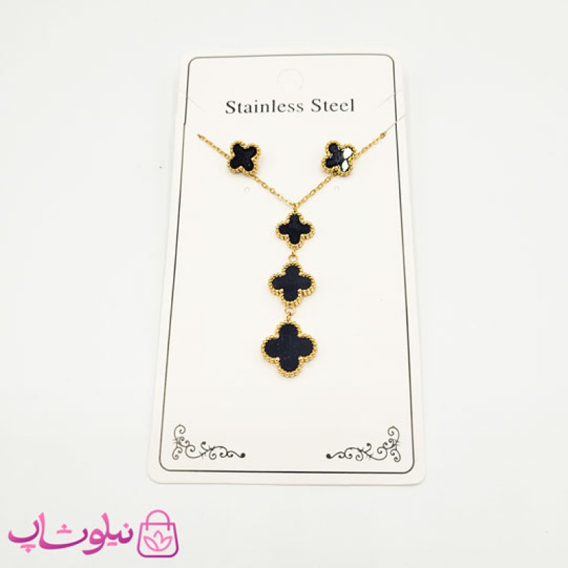 ست گوشواره و گردنبند دخترانه ونکلیف مشکی کد 1291