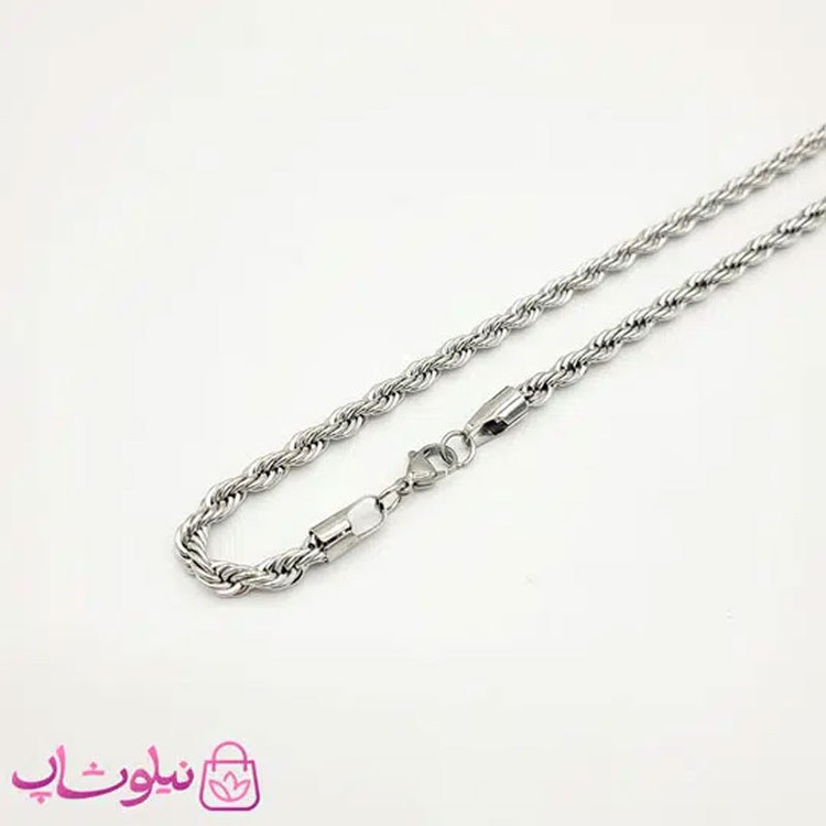 زنجیر طنابی مردانه نقره ای استیل ضخیم 60 سانت کد 791