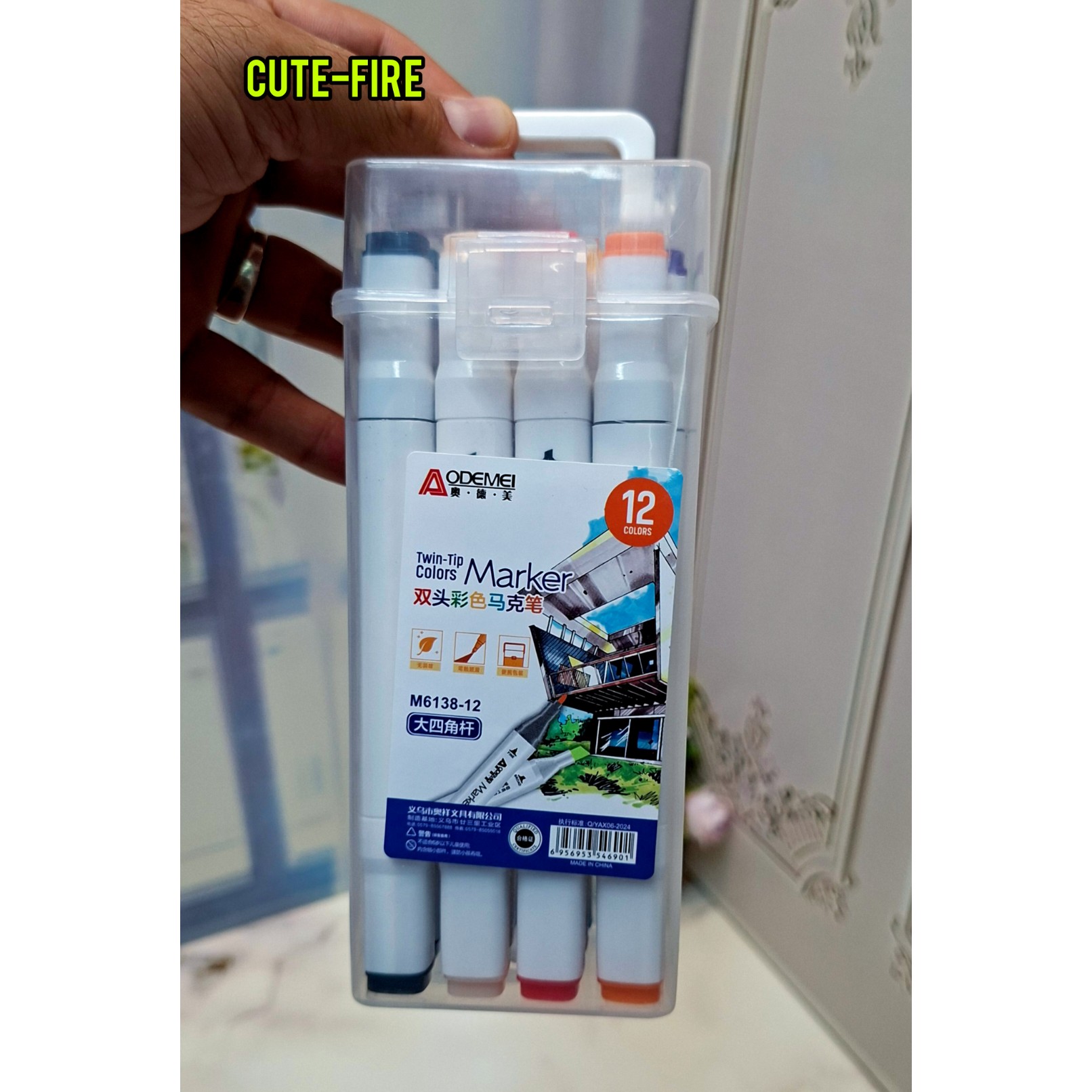 ماژیک راندو 12 رنگ جعبه طلقی 2 سر برند AODEMEI