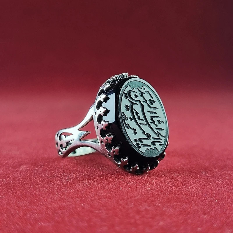 انگشتر نقره عقیق مردانه مدل سرنیزه طرح حکاکی یا اباعبدالله الحسین گالری لطیف