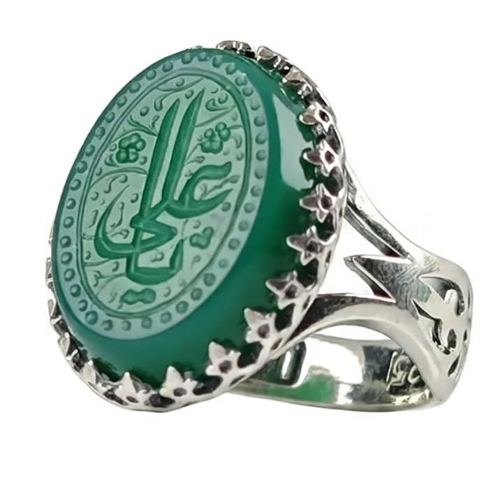 انگشتر نقره عقیق مردانه مدل سرنیزه طرح حکاکی یا علی (ع) 9129