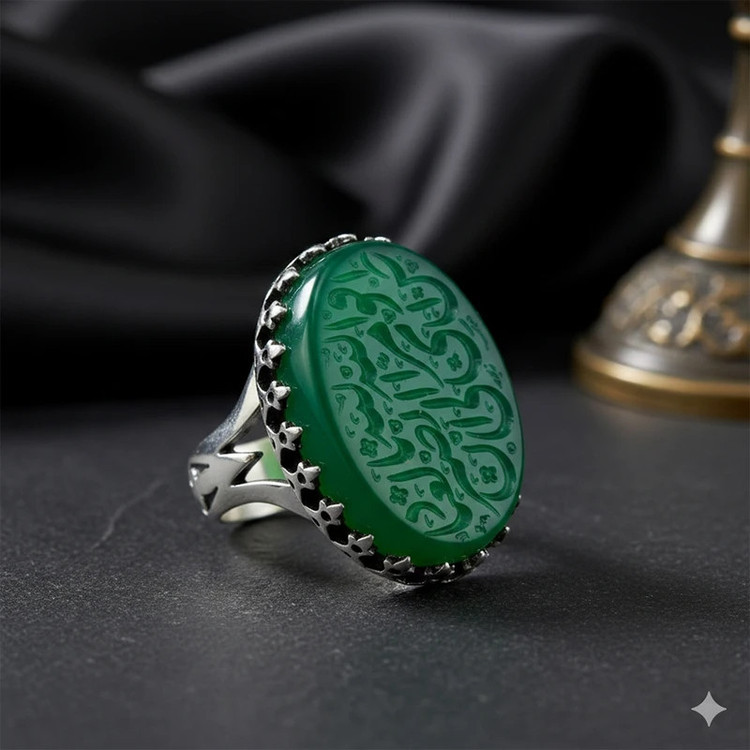 انگشتر نقره عقیق مردانه مدل سرنیزه طرح حکاکی افوض امری الی الله ان الله بصیر بالعباد کد 9229