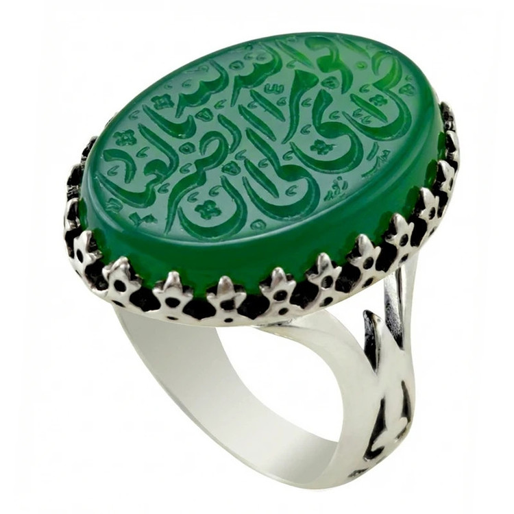 انگشتر نقره عقیق مردانه مدل سرنیزه طرح حکاکی افوض امری الی الله ان الله بصیر بالعباد کد 9229