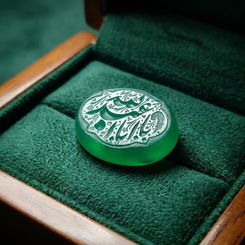 نگین عقیق سبز حکاکی یا اباعبدلله کد 5907