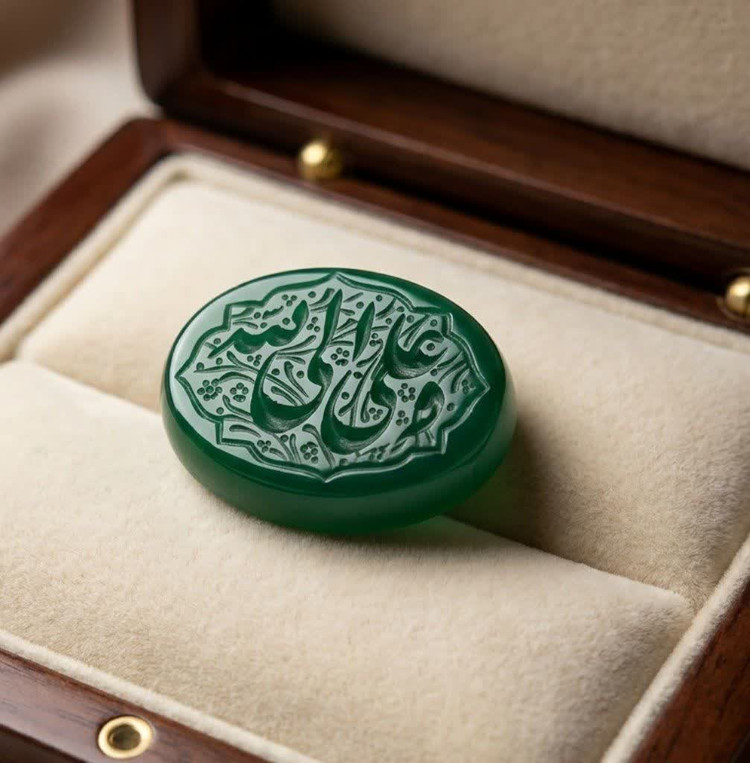 نگین عقیق سبز حکاکی علی ولی الله کد 5886