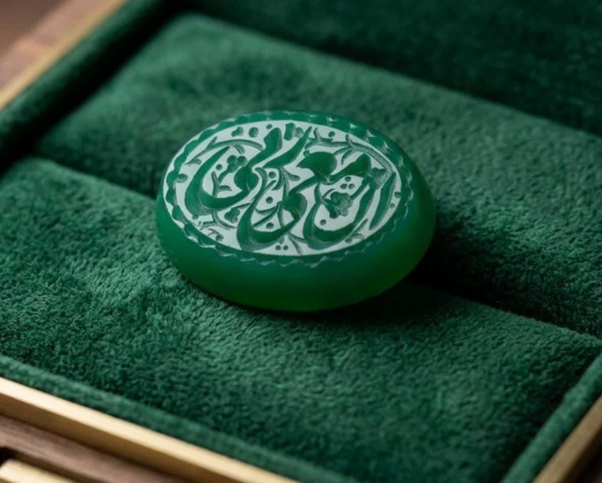 نگین عقیق سبز حکاکی ان معی ربی کد 5852