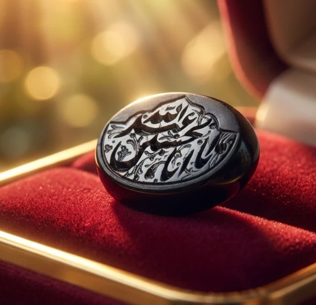 نگین عقیق مشکی حکاکی یا اباعبدلله الحسین کد 5461