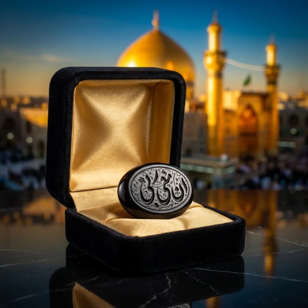 نگین عقیق مشکی حکاکی ان معی ربی کد 5371