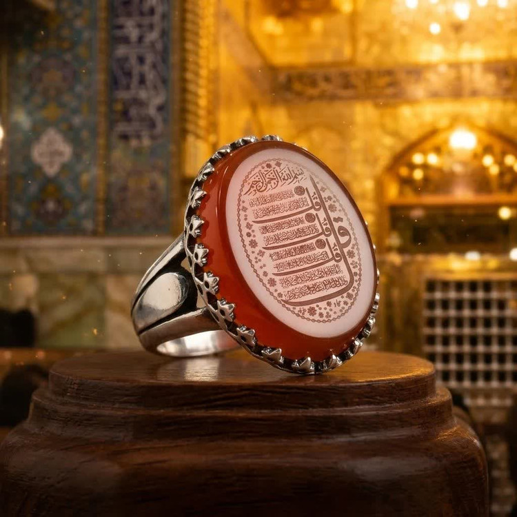 انگشتر عقیق قرمز مردانه با حکاکی چهار قل | انتخابی خاص برای استایل متفاوت کد 4230
