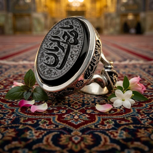انگشتر نقره عقیق مشکی حکاکی یاصاحب الزمان رکاب چهارسلام | انتخابی خاص، سنگین و ماندگار کد 4031