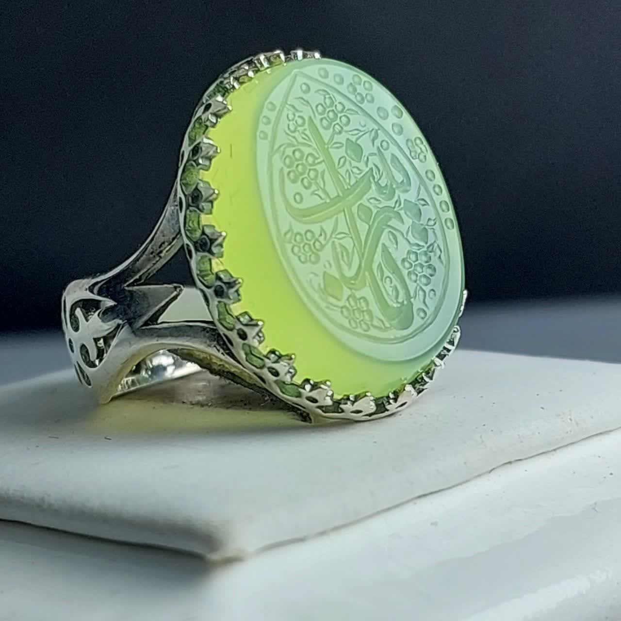 انگشتر آلیاژی عقیق سبز اصل حکاکی یا زینب – نماد آرامش، انرژی مثبت و وقار جاودانه کد 3803