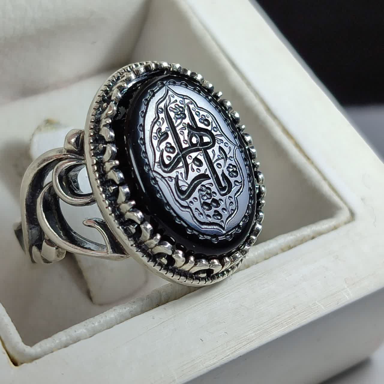 انگشتر عقیق مشکی مردانه حکاکی یا زهرا (س)؛ نگینی از جنس ارادت و اصالت کد 5205