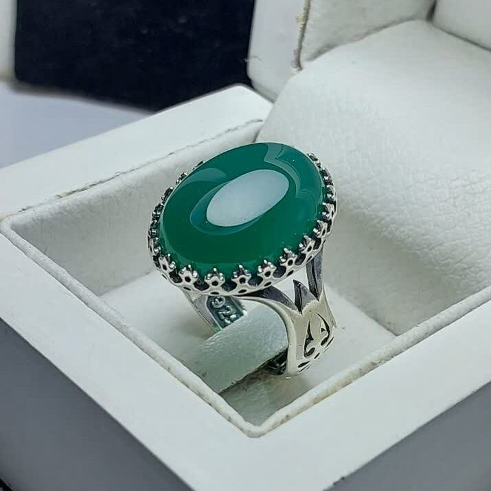 انگشتر نقره باسنگ عقیق سبز کد 1559